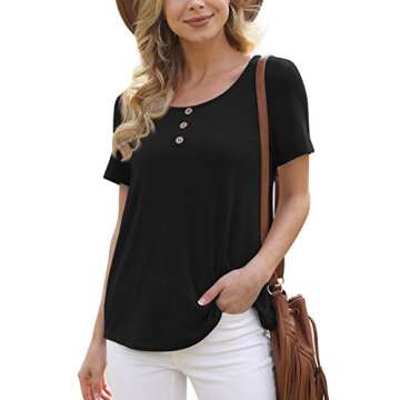 Feiersi Women's Summer Floral Tunic Tops Casual Blouse Short Sleeve Buttons Up T-Shirts