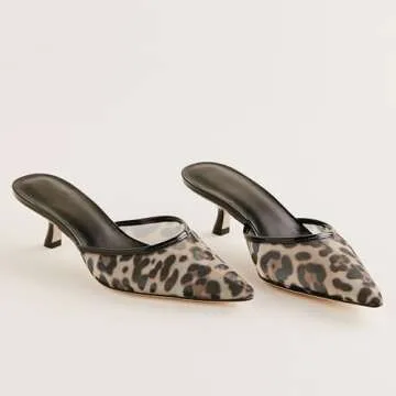 Riekhany Women Mesh Kitten Heels Mules Closed Pointed Toe Slip on Backless Stiletto Slingback Heels ...