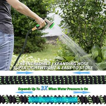 YOJULY 25ft Expandable garden hose - super durable 3750d garden water hose/strongest triple latex, durable outdoor gardening flexible hose for watering (green, 25ft) H16520