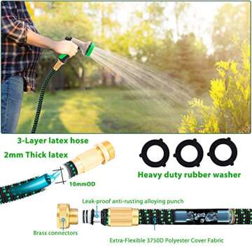 YOJULY 25ft Expandable garden hose - super durable 3750d garden water hose/strongest triple latex, durable outdoor gardening flexible hose for watering (green, 25ft) H16520