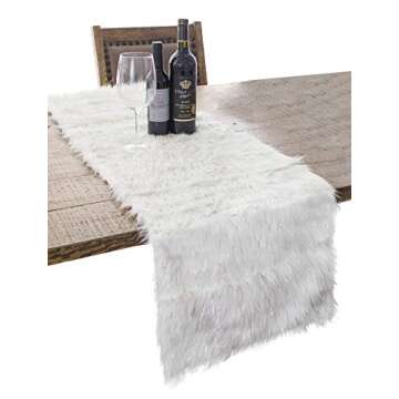Fennco Styles Holiday Christmas Decorative Exquisite White Faux Fur with Silver Metallic Thread Table Runner 15" W x 72" L