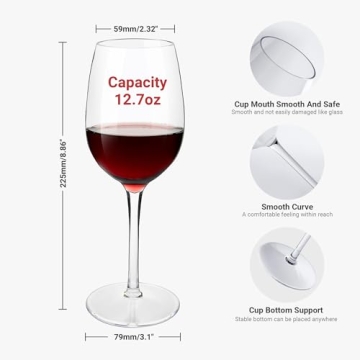 MICHLEY Floating Wine Glasses for Pool Unbreakable Tritan Plastic Red Wine Glasses with Stem Poolside Floating Cups 12.5 OZ, Dishwasher Safe, Set of 4