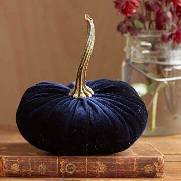Artisan Navy Blue Velvet Pumpkin - Ideal Fall Decor & Gifts