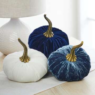 Navy Velvet Pumpkin Decor for Home and Weddings