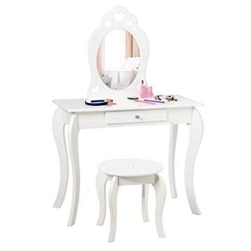 HONEY JOY Kids Vanity Set with Mirror, Toddler Wooden Vanity Table with Stool & Drawer, Removable To...