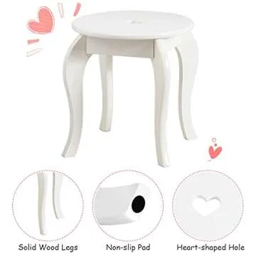 HONEY JOY Kids Vanity Set with Mirror, Toddler Wooden Vanity Table with Stool & Drawer, Removable Top, Princess Pretend Play Beauty Makeup Dressing Table Playset for Little Girls(White)