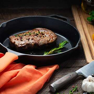 LEGEND COOKWARE Cast Iron Skillet with Lid | Large 12” Frying Pan with Glass Lid & Silicone Handle | Induction, Cooking, Sautéing & Grilling | Lightly Pre-Seasoned Cookware Gets Better with Use