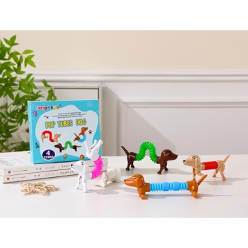 Easter Egg fillers, Dog pop Tubes, Easter Basket Stuffers, Dog fidgets, Stretch Dog Toy, Dog Party Favors,Small Toys,Dog Toys for Kids,Autism Sensory Products（4 Pack Dog）