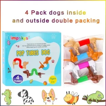 Easter Egg fillers, Dog pop Tubes, Easter Basket Stuffers, Dog fidgets, Stretch Dog Toy, Dog Party Favors,Small Toys,Dog Toys for Kids,Autism Sensory Products（4 Pack Dog）