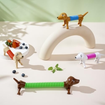 Easter Egg fillers, Dog pop Tubes, Easter Basket Stuffers, Dog fidgets, Stretch Dog Toy, Dog Party Favors,Small Toys,Dog Toys for Kids,Autism Sensory Products（4 Pack Dog）