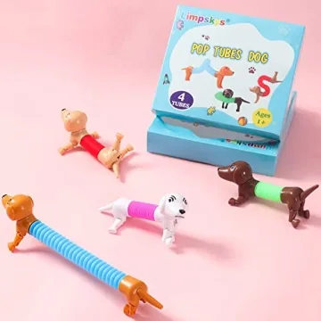Easter Egg fillers, Dog pop Tubes, Easter Basket Stuffers, Dog fidgets, Stretch Dog Toy, Dog Party Favors,Small Toys,Dog Toys for Kids,Autism Sensory Products（4 Pack Dog）