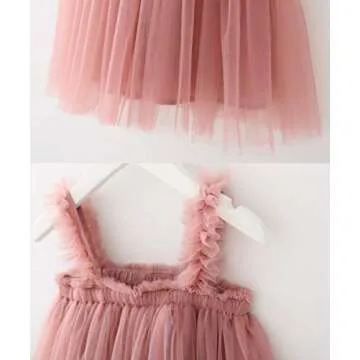 BGFKS Layered Tulle Tutu Dress for Toddler Girls,Baby Girl Rainbow Tutu Princess Skirt Set with Flower Headband.(Dusty Rose,3T)