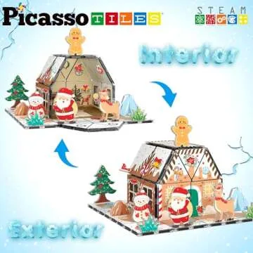 PicassoTiles Magnetic Tiles Gingerbread House Character Action Figure Santa Snowman Gingerbread Man Theme Construction Kit Magnet Building Blocks STEM Learning Gifts Toys PTQ09
