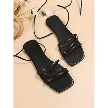 GORGLITTER Women's Lace Up Flat Sandals for Summer Style