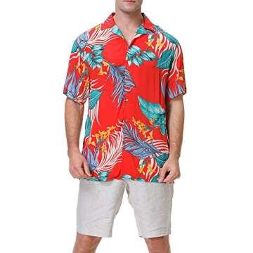 Damipow Hawaiian Shirts for Men Short Sleeve Aloha Beach Shirt Floral Summer Casual Button Down Shir...
