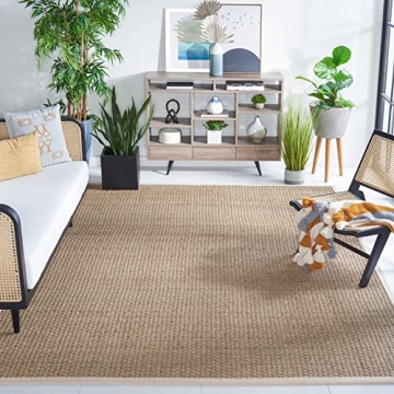 SAFAVIEH Natural Fiber Collection Area Rug - 8' x 10', Natural & Ivory, Border Basketweave Seagrass ...
