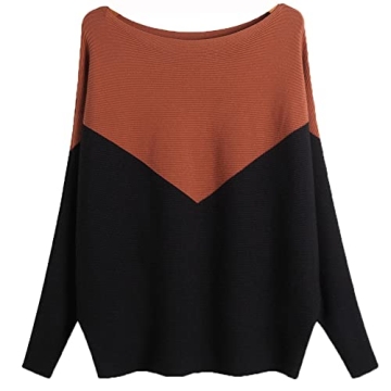 Ckikiou Womens Lightweight Oversized Boat Neck Sweater with Dolman Batwing Sleeves