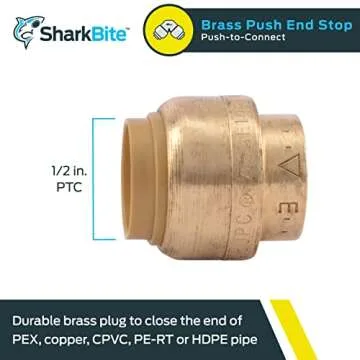 SharkBite 1/2 Inch Push Cap, Push to Connect Brass Plumbing Fitting, PEX Pipe, Copper, CPVC, PE-RT, ...