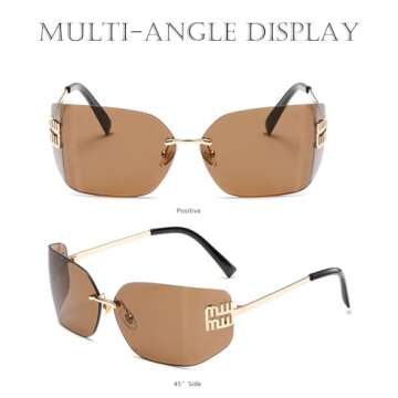 Bsreyeop Futuristic Rimless Y2K Sunglasses for Women Men Fashion Wrap Around Frame Trendy Shield Frameless Design (Brown C1)