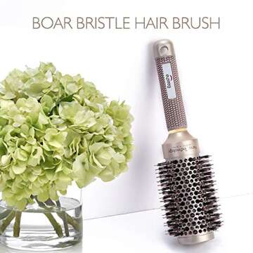 Baasha 2 Inch Medium Round Boar Bristle Ceramic Barrel Hair Brush for Women - Ideal for Blow Drying ...