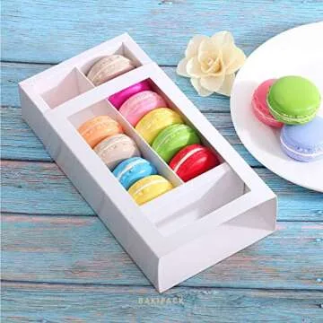 BAKIPACK 12 Macaron Boxes, Macaron Gift Box for 12, (Interior Mesurement 7.25×4 ×1.8 Inches), Macaron Packaging Boxes with Clear Window White without Macarons inside