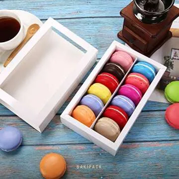 BAKIPACK 12 Macaron Boxes, Macaron Gift Box for 12, (Interior Mesurement 7.25×4 ×1.8 Inches), Macaron Packaging Boxes with Clear Window White without Macarons inside