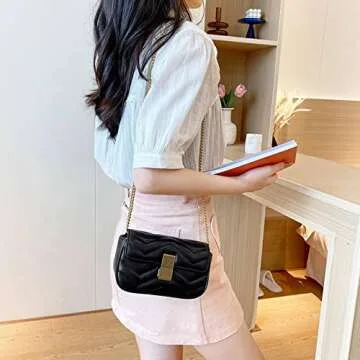 MMKJHNBHQ Small Women'S Leather Crossbody Bag, Black Designer Shoulder Bag, Chain Quilted Crossbody Clutch