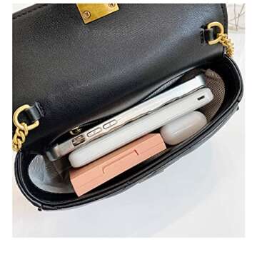 MMKJHNBHQ Small Women'S Leather Crossbody Bag, Black Designer Shoulder Bag, Chain Quilted Crossbody Clutch