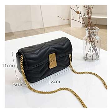 MMKJHNBHQ Small Women'S Leather Crossbody Bag, Black Designer Shoulder Bag, Chain Quilted Crossbody Clutch