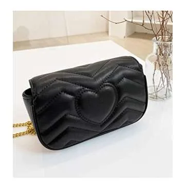 MMKJHNBHQ Small Women'S Leather Crossbody Bag, Black Designer Shoulder Bag, Chain Quilted Crossbody Clutch