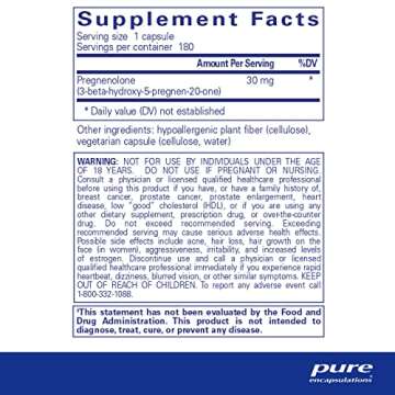 Pure Encapsulations Pregnenolone - 30 mg - Hormone Support - Memory Support & Brain Supplement - Glu...