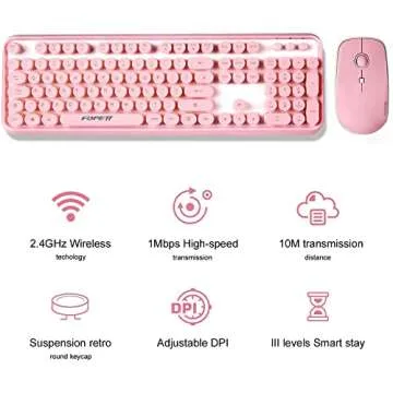 FOPETT Keyboard and Mouse Sets Wireless, Reliable 2.4 GHz Connectivity for PC,Laptop,Smart TV and More (Pink)