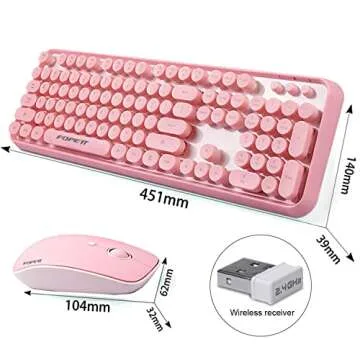 FOPETT Keyboard and Mouse Sets Wireless, Reliable 2.4 GHz Connectivity for PC,Laptop,Smart TV and More (Pink)