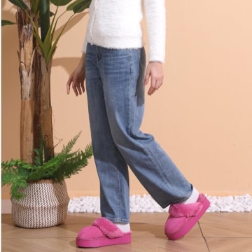 OOW Fuzzy Platform Slippers Cozy for Women in Pink
