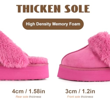 OOW Fuzzy Platform Slippers Cozy for Women in Pink