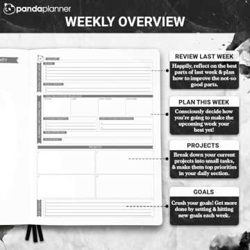 Panda Planner 2025 Undated Weekly Planner, Weekly To Do List Notebook with Habit Tracker - 8” x 11”, 53 Weeks - Undated Planner with Daily, Weekly & Monthly Overview for Home, School & Office - Black