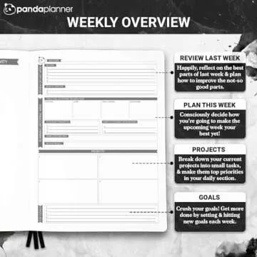 Panda Planner 2025 Undated Weekly Planner, Weekly To Do List Notebook with Habit Tracker - 8” x 11”, 53 Weeks - Undated Planner with Daily, Weekly & Monthly Overview for Home, School & Office - Black