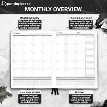 Panda Planner 2025 Undated Weekly Planner, Weekly To Do List Notebook with Habit Tracker - 8” x 11”, 53 Weeks - Undated Planner with Daily, Weekly & Monthly Overview for Home, School & Office - Black