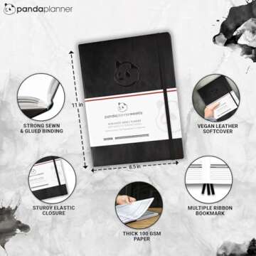 Panda Planner 2025 Undated Weekly Planner, Weekly To Do List Notebook with Habit Tracker - 8” x 11”, 53 Weeks - Undated Planner with Daily, Weekly & Monthly Overview for Home, School & Office - Black