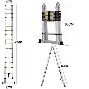 Bowoshen A-Frame Telescoping Ladder 16 Steps Portable Aluminum EN131 Certified 330lb Load