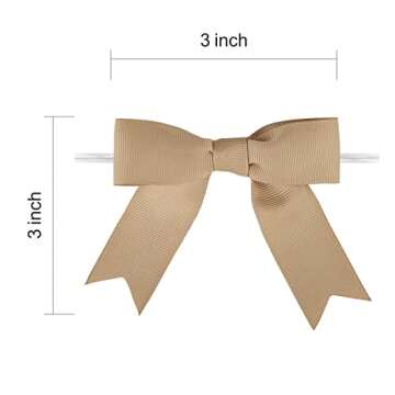 Meseey 50 Pcs Grosgrain Ribbon Twist Tie Bows - Latte Pretied Craft Bows