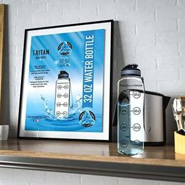 Three Drops of Life Time Marked Water Bottle, Clear Sports Timed Water Bottle 32 oz, Best for Measuring Water Intake, Tritan BPA-Free One Liter Water Bottle Tracker