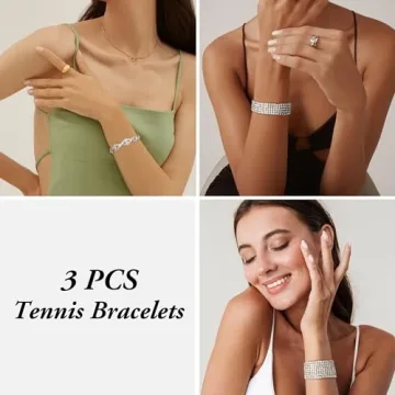 Elegant FIBO STEEL Rhinestone Stretch Bracelets Set