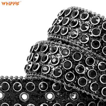 WHIPPY Women Rhinestones Leather Belts Bling Studded Western Cowgirl Waist Belt for Jeans Pants with Removable Buckle