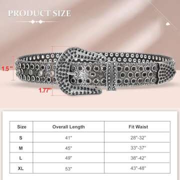WHIPPY Women Rhinestones Leather Belts Bling Studded Western Cowgirl Waist Belt for Jeans Pants with Removable Buckle