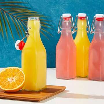 6 Pack 8 oz Swing Top Glass Bottles with Stoppers, Cleaning Brush - Hot Sauce Bottles for Vanilla Extract, Infused Oil, Syrup, Homemade Kombucha