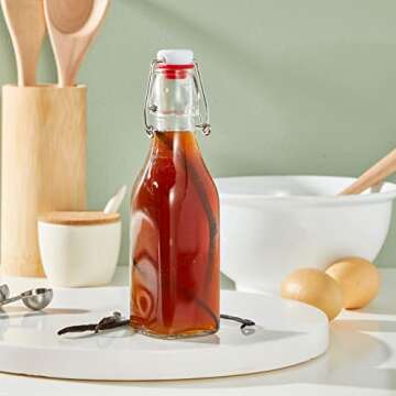 6 Pack 8 oz Swing Top Glass Bottles with Stoppers, Cleaning Brush - Hot Sauce Bottles for Vanilla Extract, Infused Oil, Syrup, Homemade Kombucha