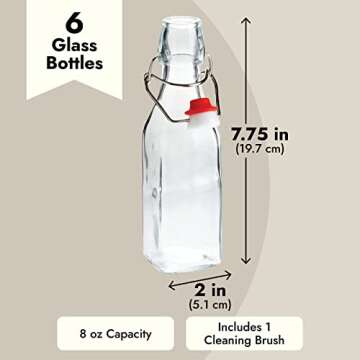 6 Pack 8 oz Swing Top Glass Bottles with Stoppers, Cleaning Brush - Hot Sauce Bottles for Vanilla Extract, Infused Oil, Syrup, Homemade Kombucha