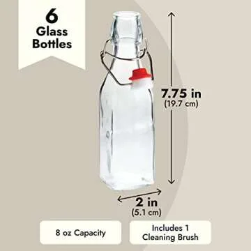 6 Pack 8 oz Swing Top Glass Bottles with Stoppers, Cleaning Brush - Hot Sauce Bottles for Vanilla Extract, Infused Oil, Syrup, Homemade Kombucha