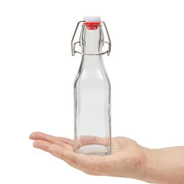 6 Pack 8 oz Swing Top Glass Bottles with Stoppers, Cleaning Brush - Hot Sauce Bottles for Vanilla Extract, Infused Oil, Syrup, Homemade Kombucha